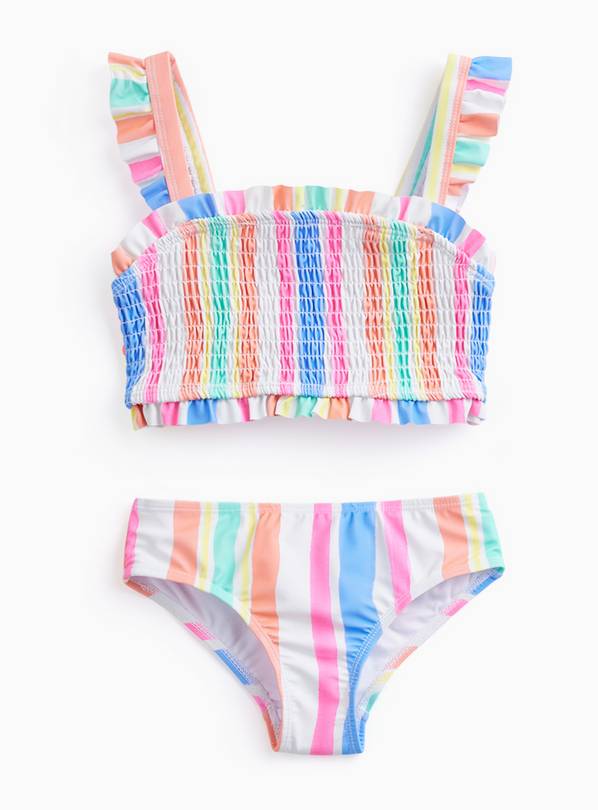 Stripe Print Frill Detail Shirred Bikini Set 5-6 years